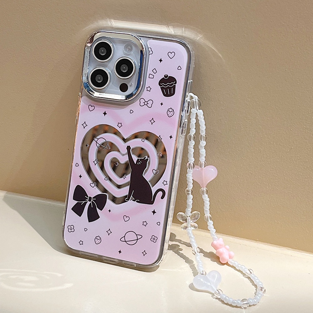 เคสโทรศัพท์มือถือ-ประดับลูกปัดกระจก-ลายแมวน่ารัก-กันสิ่งสกปรก-พร้อมสายคล้องข้อมือ-สําหรับ-iphone-11-14-pro-max-12pro-13promax-xs-xr