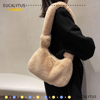 Eutus กระเป๋าสะพายไหล่ กระเป๋าถือ ขนปุย ขนปุย ขนาดเล็ก น้ําหนักเบา สีพื้น สําหรับสตรี Y2K