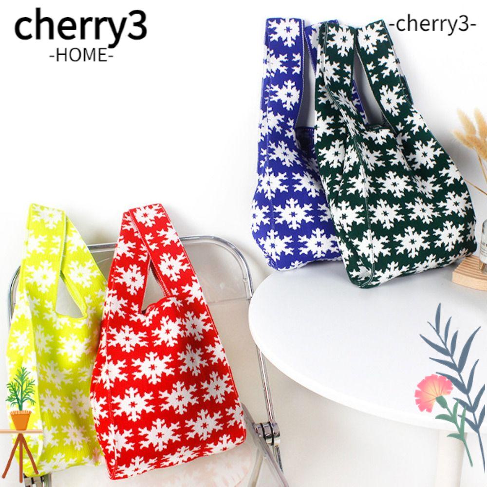 cherry3-กระเป๋าถือ-ผ้าถัก-ความจุสูง-ลายเกล็ดหิมะ-สําหรับนักเรียน