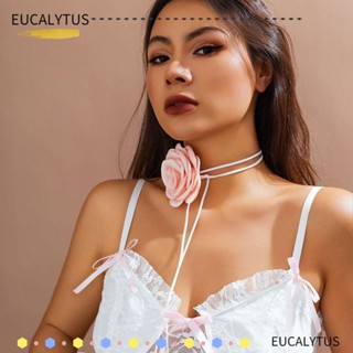 Eutus สร้อยคอโชคเกอร์ เชือกยาว จี้ดอกกุหลาบ ขนาดใหญ่ ปรับได้ แฟชั่นสําหรับผู้หญิง