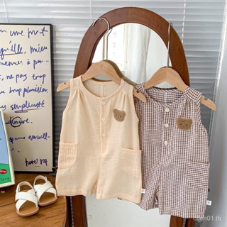 【insPlaid-Baby Vest】ชุดรอมเปอร์ แขนกุด ลายสก๊อต วันพีช สไตล์เกาหลี ตะวันตก สําหรับเด็กผู้ชาย เด็กผู้หญิง