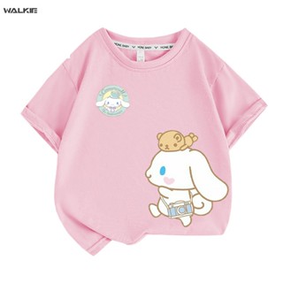 Walkie เสื้อยืดแขนสั้นลําลอง ผ้าฝ้าย พิมพ์ลายการ์ตูนอนิเมะ Cinnamoroll น่ารัก ทรงหลวม เหมาะกับของขวัญวันเกิด แฟชั่นฤดูร้