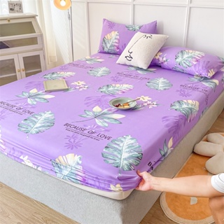 ผ้าปูที่นอน ผ้าคลุมเตียง แบบนิ่ม ลายใบไม้ สีม่วง ขนาดควีนไซซ์ คิงไซซ์