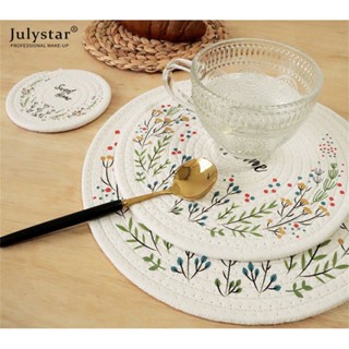 JULYSTAR ทอฉนวนกันความร้อนเสื่อตารางแสงหรูหราผ้าฝ้ายนอร์ดิกพิมพ์ Placemat จานรองแก้วรอบหม้อเสื่อชาม