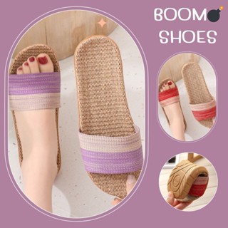 BOOM💣รองเท้าแตะเชือกถัก ส้นแบนน้ำหนักเบา พื้นน้ำนตาล คาด 3 สี เบอร์ 35-40