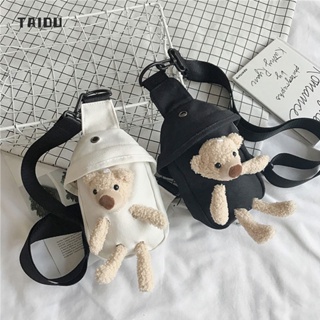 Taidu กระเป๋าคาดอกลําลอง ผ้าแคนวาส ลายหมี แฟชั่นใหม่