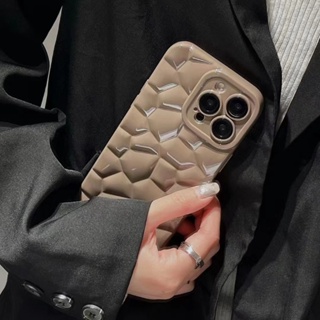 เคสโทรศัพท์มือถือ ซิลิโคนนิ่ม ทรงสี่เหลี่ยม ลายคลื่นน้ํา สีกากี 3D หรูหรา สําหรับ IPhone 14 11 12 13 Pro Max Plus