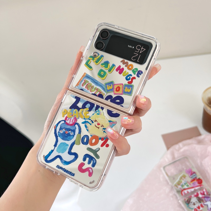 เคสโทรศัพท์มือถือแบบกระจกแข็ง-กันกระแทก-ลายการ์ตูนแมวกราฟฟิตี้น่ารัก-สําหรับ-samsung-galaxy-z-flip-4-5g-z-flip-3