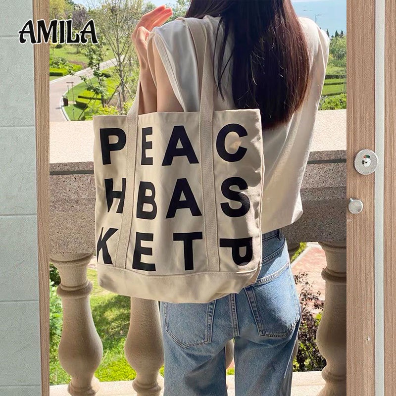 amila-กระเป๋าผ้าสองด้านแฟชั่นย้อนยุคขนาดใหญ่