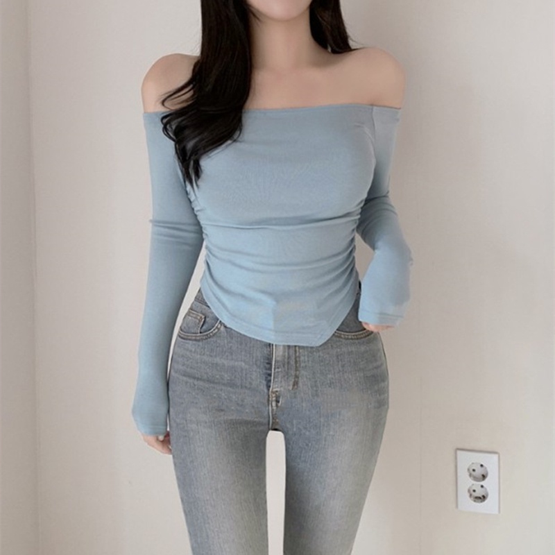 เสื้อยืดแขนยาว-เปิดไหล่-เข้ารูป-เซ็กซี่-สําหรับผู้หญิง