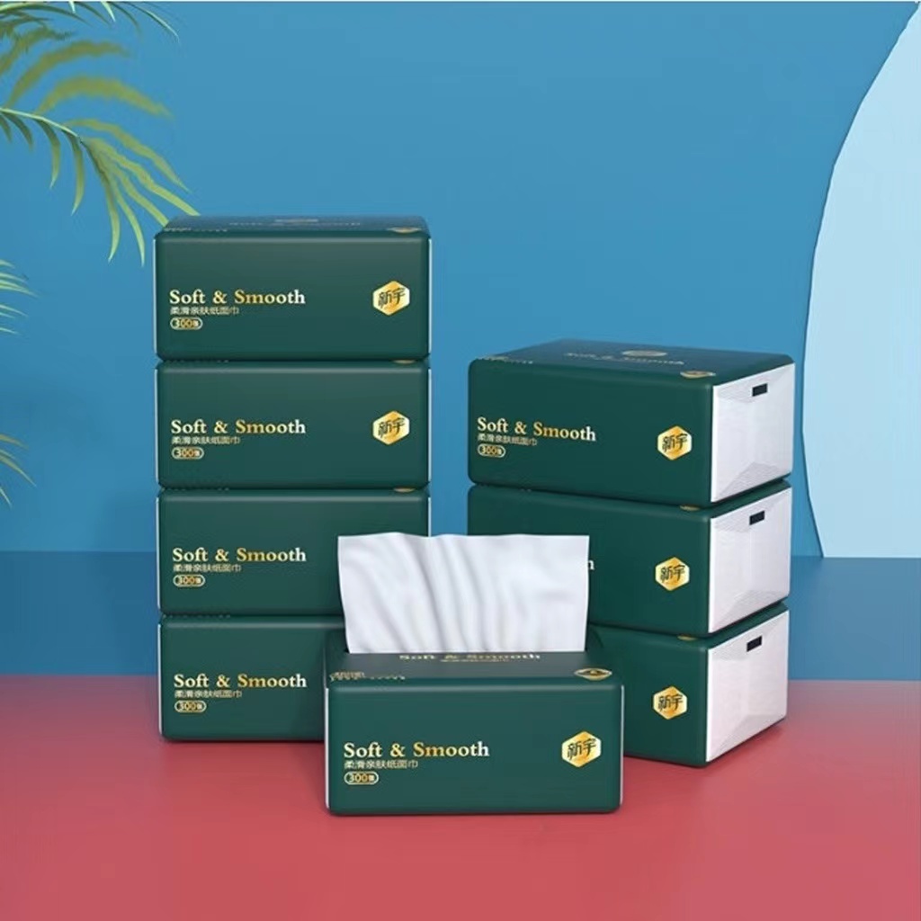 กระดาษทิชชู่ หนา 4 ชั้น 300 แผ่น ทิชชู่แบบดึง เหนียว แข็งแรง แบบพกพา กระดาษเช็ดมือ