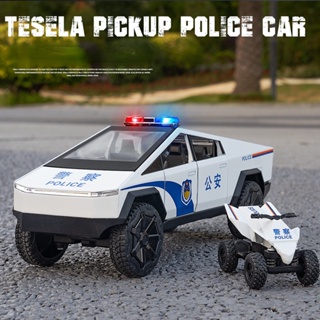 โมเดลรถตํารวจจําลอง 1:24 Tesla Pickup Police โลหะผสม ของเล่นสําหรับเด็ก