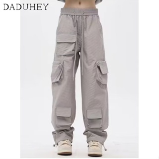 DaDuHey🔥 2023 Summer Retro High Street Multi-Pocket Washed Cotton Casual Pants Mens and Womens American-Style Fashion All-Matching Loose Straight Cargo Pants