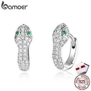 Bamoer Authentic 925 Sterling Silver Luxury Brand Snake Hoop Earrings for Women Wedding Engagement Statement Jewelry SCE922