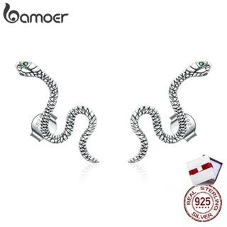 bamoer 100% 925 Sterling Silver Snake Studs Punk Earrings, Unisex Hypoallergenic Earrings Fashion Jewelry Gift SCE1111