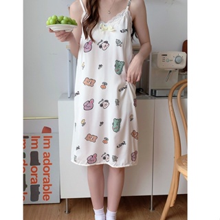 New ice and snow silk nightdress womens suspenders summer cartoon sweet and comfortable home clothes (with chest pad)
