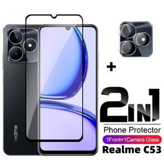 2 in 1 ฟิล์มกระจกนิรภัยกันรอยหน้าจอ และกล้อง แบบเต็มจอ สําหรับ Realme C53 C55 NFC C35 C33 C31 C30 C30S