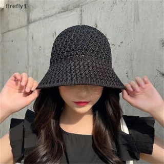 [Firefly] หมวกบักเก็ต ผ้าถัก ทรงโดม กลวง สีพื้น เรียบง่าย แฟชั่นฤดูร้อน สําหรับผู้หญิง