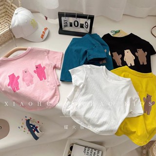 พร้อมส่ง ขายดี เสื้อยืดแขนสั้น ผ้าฝ้ายแท้ ลายหมีน้อยสามตัว สไตล์เกาหลี ญี่ปุ่น แฟชั่นฤดูร้อน สําหรับเด็ก 2023