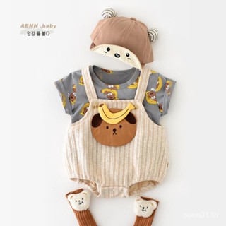 【Baby-Cute Bear】ชุดจั๊มสูทรอมเปอร์แขนสั้น ผ้าฝ้าย แบบบาง ลายการ์ตูนหมีน่ารัก แฟชั่นฤดูร้อน สําหรับเด็กผู้ชาย และผู้หญิง 0-3 ปี 2023