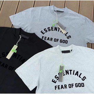 เสื้อยืดคอกลม แขนสั้น พิมพ์ลายฉลาก FOG ESS สีดํา สไตล์สตรีท สําหรับผู้ชาย และผู้หญิง