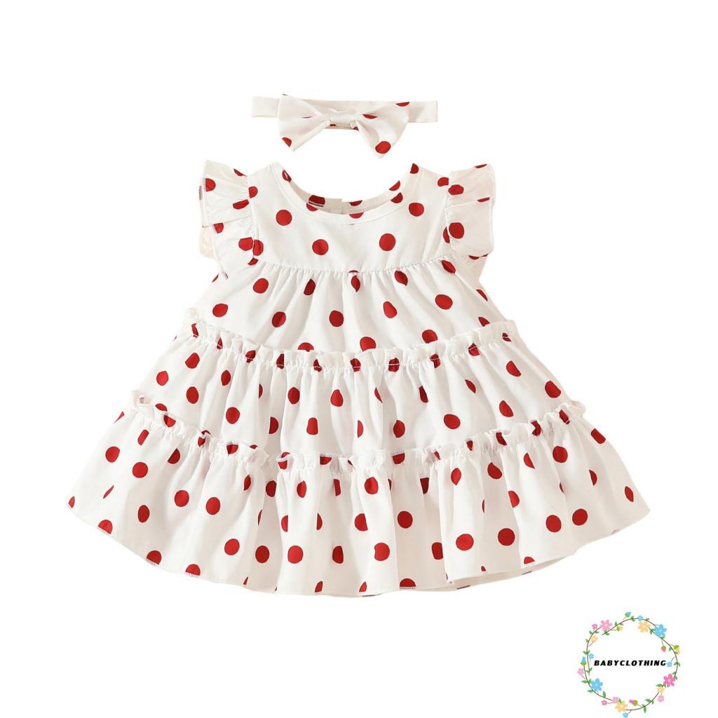 babyclothes-ชุดเดรสคอกลม-แขนแต่งระบาย-พิมพ์ลายจุด-ทรงหลวม-พร้อมที่คาดผม-แฟชั่นฤดูร้อน-สําหรับเด็กผู้หญิง