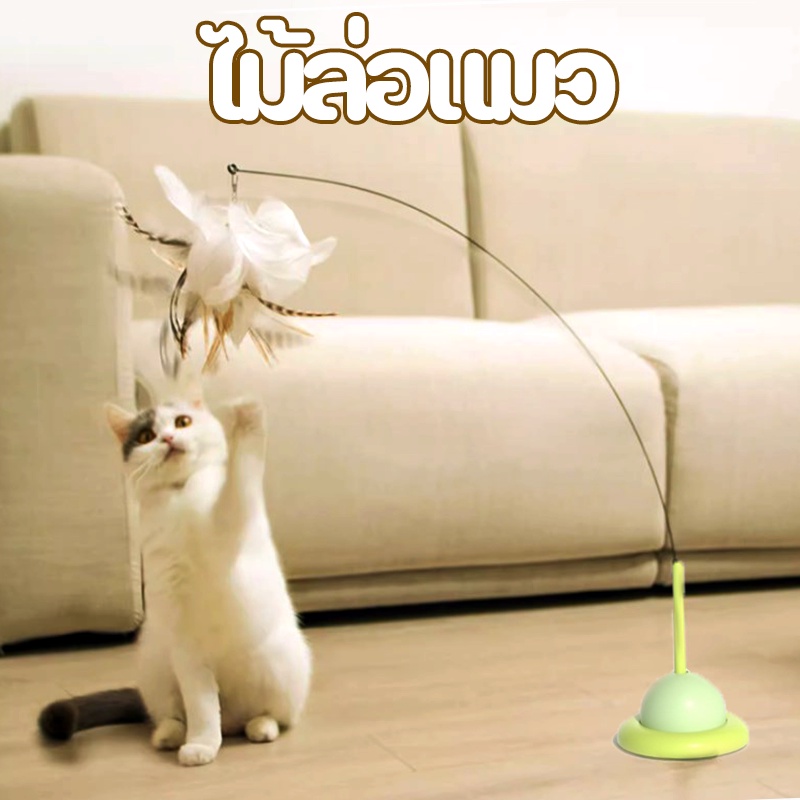 cat-toy-ไม้ล่อแมว-ติดพื้นไม้ตกแมว-ของเล่นล่อแมว-ของเล่นก้านยาว-มีถ้วยดูด-19-ใบ-ขนนก-ถอดออกได้-สําหรับแมว