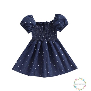 Babyclothes-ชุดเดรสยีนลําลอง แขนสั้น พิมพ์ลายจุด สีฟ้า แฟชั่นฤดูร้อน สําหรับเด็กผู้หญิง