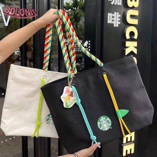 Bo Starbucks กระเป๋าช้อปปิ้ง ผ้าแคนวาส จุของได้เยอะ พิมพ์ลายตัวอักษร สไตล์เกาหลี สําหรับผู้ชาย