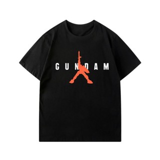ราคาถูก Mobile Suit Gundam อะนิเมะฤดูร้อนแขนสั้นพิมพ์ชายและหญิงสามารถสวมใส่เสื้อยืดผ้าฝ้ายลำลอง เสื้อคู่