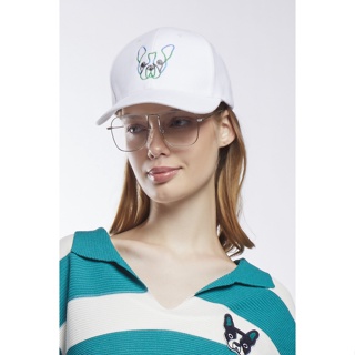 ESP หมวกแก๊ปปักลายเฟรนช์ชี่ ผู้หญิง สีขาว | Frenchie Embroidered Baseball Cap | 06054