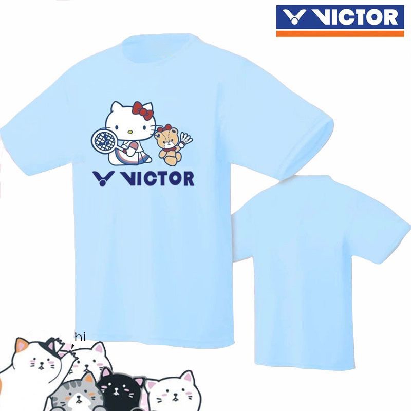 เสื้อยืดแขนสั้น-victory-hello-kitty-ร่วมเสื้อแบดมินตันฤดูร้อน2023บุคลิกใหม่