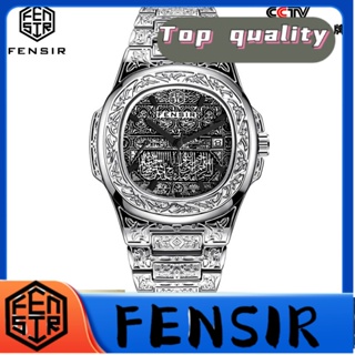 Fensir FENSIR พร้อมส่ง นาฬิกาข้อมือควอตซ์แฟชั่น สายแสตนเลส ลายนูน แกะสลักปฏิทิน สร้างสรรค์ สําหรับบุรุษ