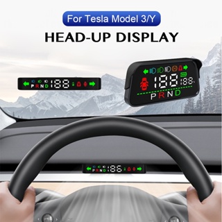 HUD สำหรับ Tesla รุ่น 3 Y 2016-2023 รถ Head Up จอแสดงผลดิจิตอล Speedometer Alarm ไฟเลี้ยวไฟเบรคแบตเตอรี่ตัวบ่งชี้เกียร์