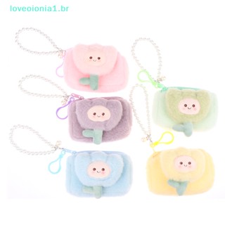 Loveoionia1 กระเป๋าใส่เหรียญ พวงกุญแจ จี้รูปดอกทิวลิปน่ารัก มีซิป ขนาดเล็ก