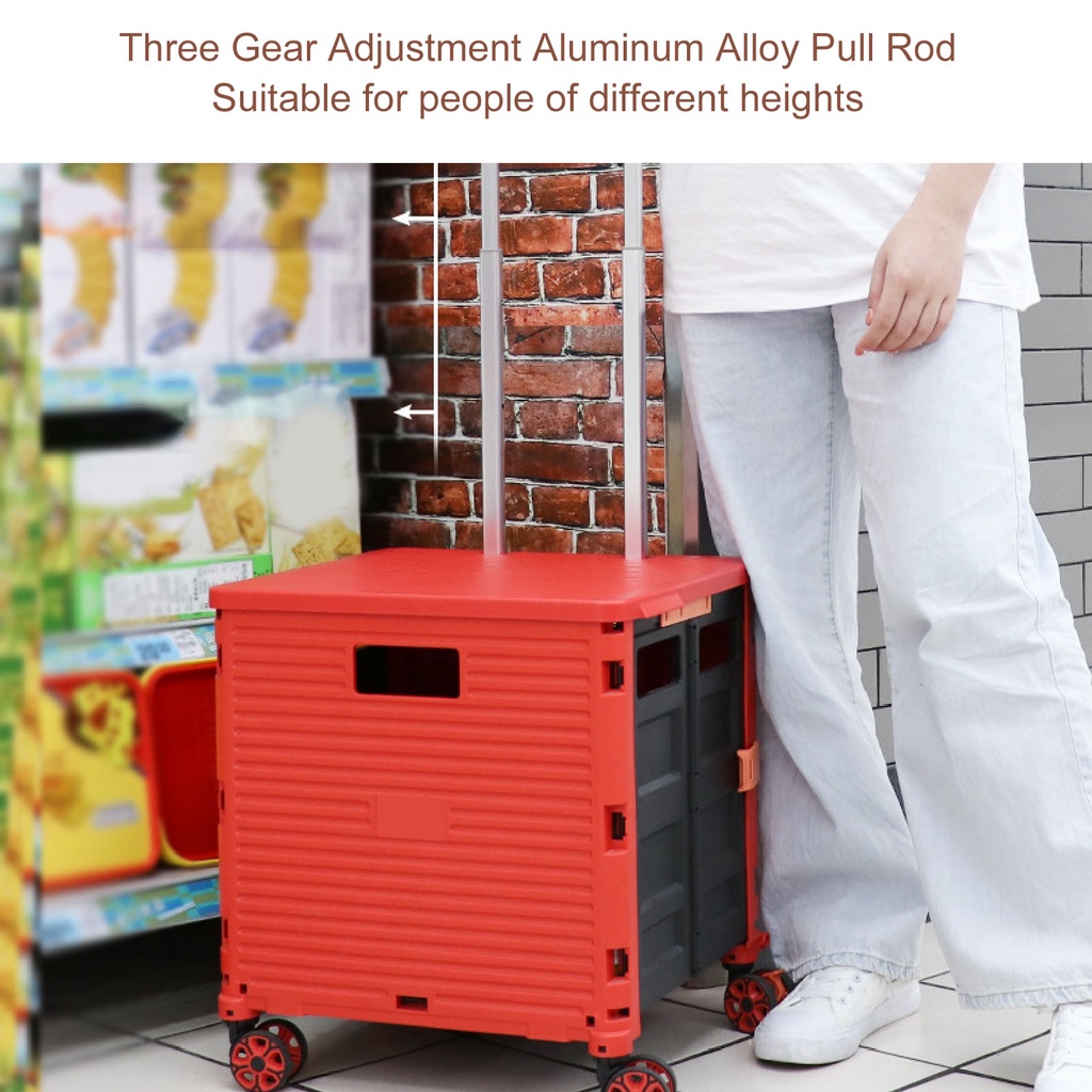 SaTine Shop รถเข็นยูทิลิตี้แบบพับได้ 55L 176LB แบริ่ง Telescopic Pull ...