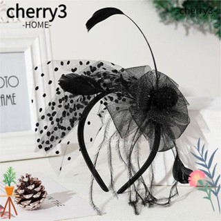 Cherry3 ที่คาดผมคอสเพลย์ ประดับขนนก ลูกไม้ ดอกไม้ สีดํา สไตล์เรโทร สําหรับผู้หญิง