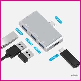 Aod อะแดปเตอร์ฮับ USB Type C โลหะผสมสังกะสี 4 in 1 USB 3 0 Type C ความเร็วสูง สําหรับคอมพิวเตอร์ แล็ปท็อป