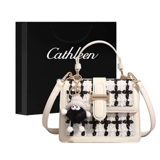 Kathleen fragrance black-and-white plaid bag womens 2023 new style small square bag one-shoulder handbag trend