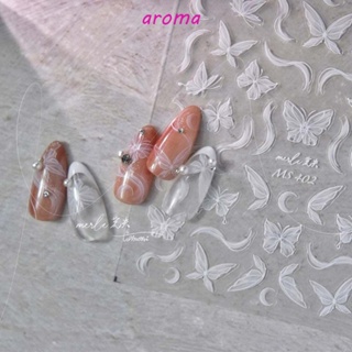 Aroma สติกเกอร์ริบบิ้น รูปผีเสื้อ สีขาว สําหรับตกแต่งเล็บ DIY