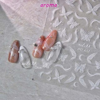 Aroma สติกเกอร์ริบบิ้น รูปผีเสื้อ สีขาว สําหรับตกแต่งเล็บ DIY