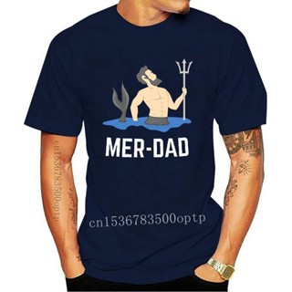 เสื้อยืดแขนสั้น【Feb】 New Men Merdad T Shirt Mermaid Dad Father of a Mermaid T Shirt Mer Family Father of the Birthday Gi