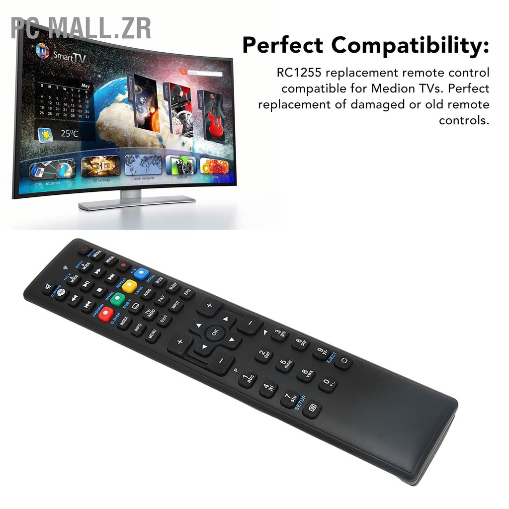 PC Mall.zr RC1255 รีโมทคอนโทรลสำหรับเปลี่ยนทดแทน Universal TV Remote