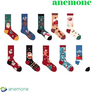 Anemone ถุงเท้าข้อสั้น ลายการ์ตูนเอลก์ เกล็ดหิมะ ซานตาคลอส ฮาราจูกุ ฤดูหนาว สําหรับผู้หญิง