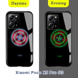 สําหรับ Xiaomi Mi 13 Poco X5 Pro 5G เคสโทรศัพท์มือถือกระจกนิรภัย ลายซุปเปอร์ฮีโร่ มาร์เวล กัปตันอเมริกา ไอรอนแมน เรืองแสงในที่มืด