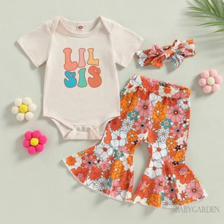 Babygarden-0-24 เดือน ชุดรอมเปอร์ ตัวอักษร + กางเกงลายดอกไม้ + ที่คาดผม สําหรับเด็กผู้หญิง