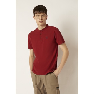 ESP เสื้อโปโลคอจีนลายเฟรนช์ชี่ ผู้ชาย สีแดง | Stand Collar Frenchie Polo Shirt | 3697