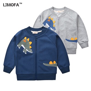 LJMOFA KIDS เสื้อแจ็กเก็ตเบสบอล ผ้าฝ้าย แต่งซิป พิมพ์ลายการ์ตูนไดโนเสาร์ สไตล์เกาหลี สําหรับเด็กผู้ชาย อายุ 1-9 ปี ขายส่ง