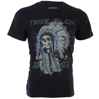 ขายดี เสื้อยืดลําลอง แขนสั้น พิมพ์ลายหัวกะโหลกอินเดีย TRUE RELIGION 4TH AVE HEADDRESS สําหรับผู้ชาย 617708