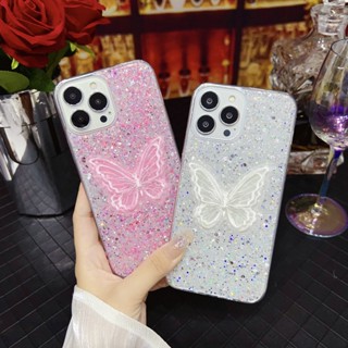 Soft Casing iPhone 12mini 13mini 14 13 12 11 Pro Max X Xs XR 6 6s 7 8 SE 2020 Plus 6P 7P 8P 6+ 6s+ 7+ 8+ Flash Diamond Embroidery Butterfly Clear Phone Case 1SZ 02